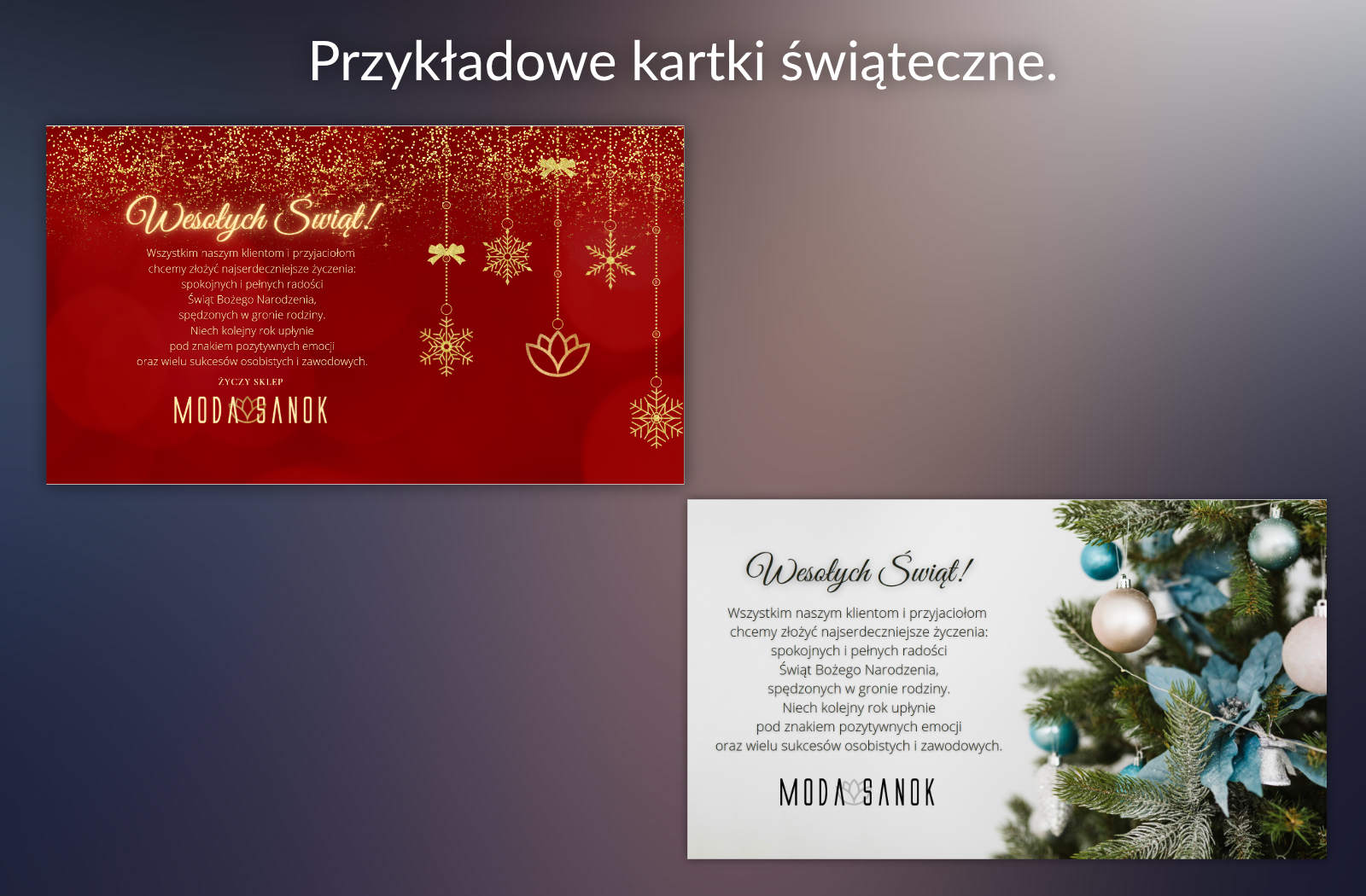 Przykładowe projekty kartek świątecznych. (Wykonano w Canva oraz Photoshop)